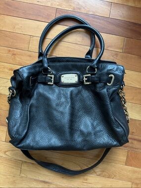 Michael Kors EST. 1981 Hamilton Large Black Pebbled Leather Satchel